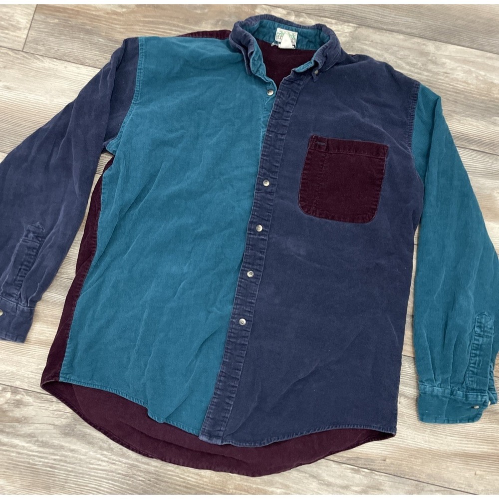 90s Ash Creek Corduroy Color Block Shirt L Button Up End Of Day Flannel